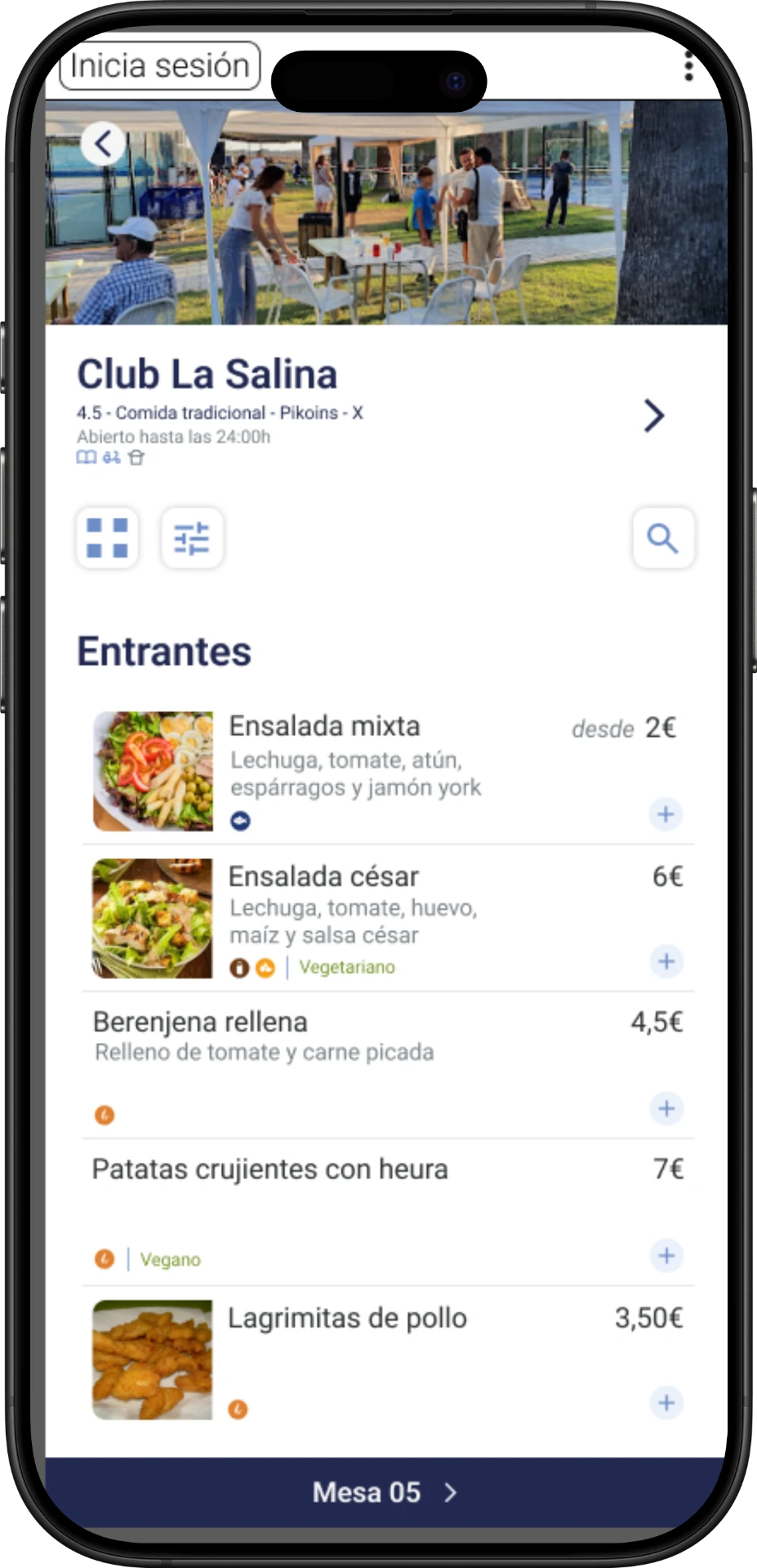 Carta digital con QR en el móvil del cliente